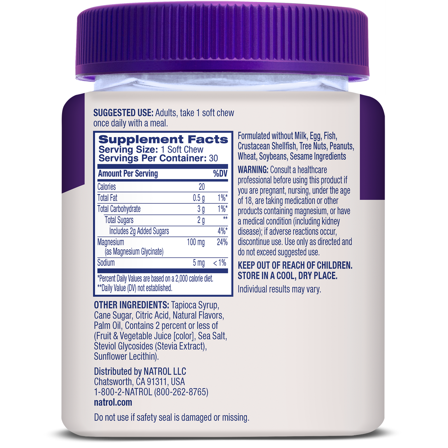 High Absorption Magnesium Glycinate Soft Chews, 100mg